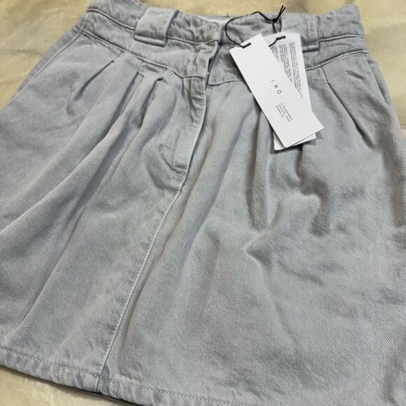 IRO PARIS FRANCE Pleated Senti Gray Denim Skirt 20s NWT 36 - Picture 6 of 13